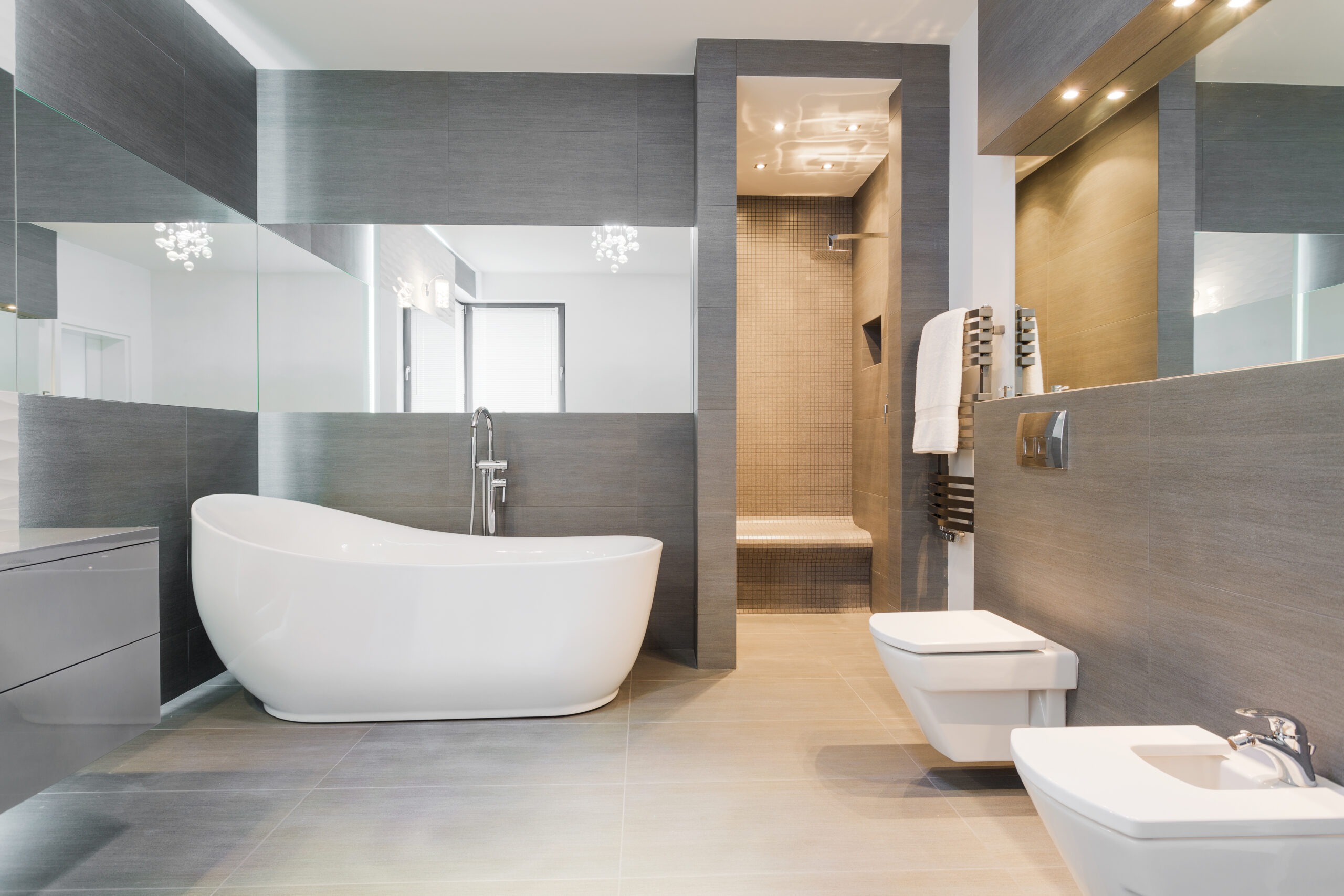 High-end luxury bathroom remodel with custom tile and premium finishes